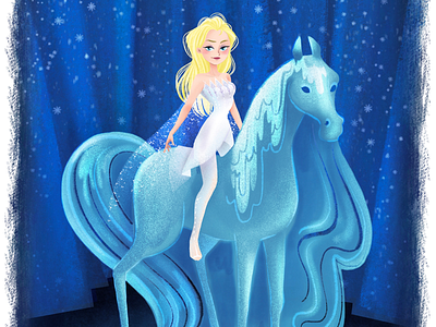 Tribute fan-art of Elsa and the Nokk blu digital disney elsa frozen horse ice magic painting princess procreate water