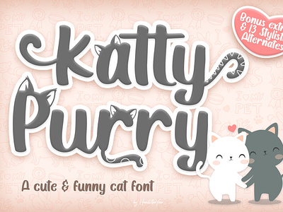 Katty Purry book business card cat cute design display font family fonts funny handwritten invitation packaging product tshirt typeface typography