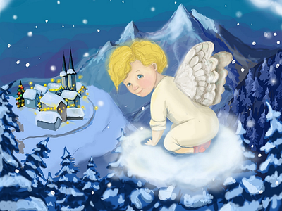 Christmas book illustration angel drawing baby drawing character drawing character illustration child child drawing childrens illustration christmas christmas illustration digital drawing digital painting mountain drawing photoshop drawing snow drawing winter