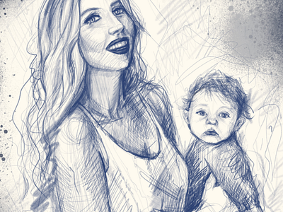 Mother and child ballpoint pen ballpoint pen art portrait portrait sketch portrait woman sketch art