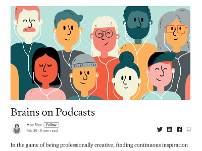 Brains on Podcasts blog character handmade headphone illustration man medium music people people illustration person portrait smile woman