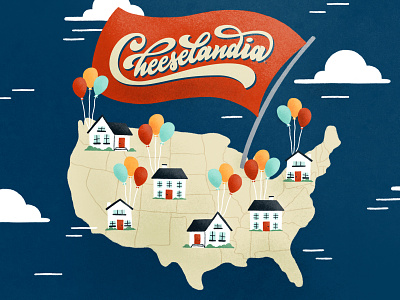 Virtual Cheese Parties america balloon cheese food home house icon illustration map party us usa virtual