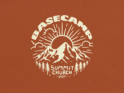 Basecamp Shirt Design apparel basecamp design font handmade illustration lettering merch mountain shirt sun texture trees type typography