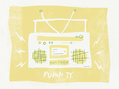 Pump It boombox illustration ink lightning music print sound speaker texture