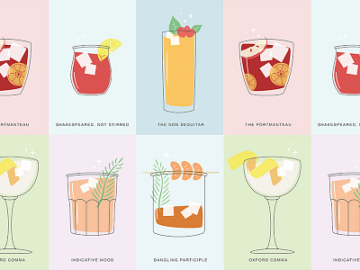 Mocktails alcohol cocktail drink glass illustration illustrator leaf lemon style