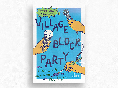 Village Block Party Poster block hand hands ice cream illustration microphone paint party poster