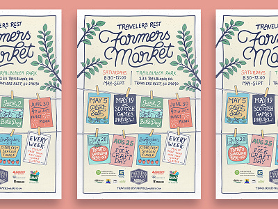 Farmers Market Poster bike food illustration leaves lettering plant poster seeds