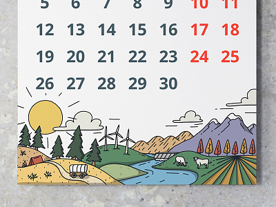 Eastern Oregon Calendar calendar field illustration landscape mountains oregon river tree trees