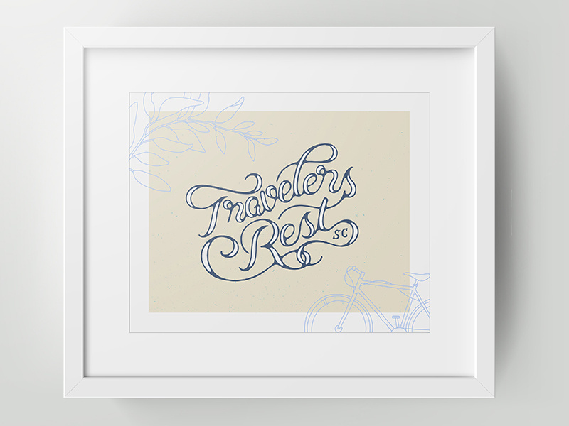 Travelers Rest Print inline print poster plant bike typography type frame script lettering