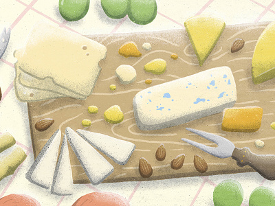 Cheese Board board cheese food fork illustration