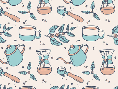 Coffee Pattern bean chemex coffee illustration kettle mug pattern plant repeat