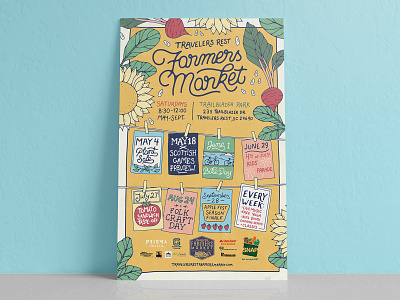 Travelers Rest Farmers Market 2019 Poster farmers flower illustration leaf lettering market plant poster script summer vegetable veggie