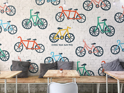 Choose Your Own Path Mural bicycle bicycles bike bikes cafe cute mural wall