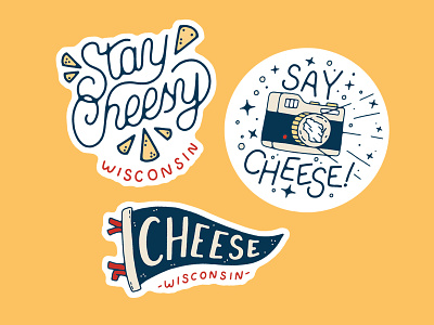 Cheesy Stickers camera cheese cheesy flag food handmade illustration pennant sticker stickers tattoo wisconsin
