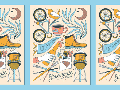 Greenville, SC Print beer bike bird coffee greenville gvl handlettering handmade illustration lettering palm palmetto poster print sc screenprint south carolina typography