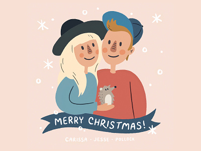 Christmas Card 2019 card christmas cute handmade hedgehog holiday human illustration man merry merry christmas person portrait portrait illustration snow