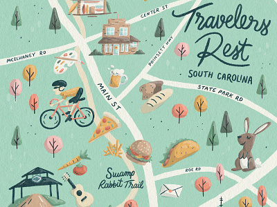 Travelers Rest Map Preview bike food greenville illustration map nature park script south carolina taco texture travelers rest tree