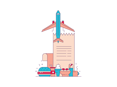 Cashless payment at Airport using Freecharge - Illustration bill colourful food illustration payment simple travel vector
