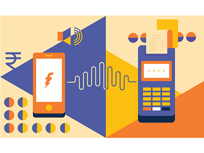 Pay with sound through Freecharge (tonetag) bill cash back geometric icon illustration mobile offer payment pos sound vector