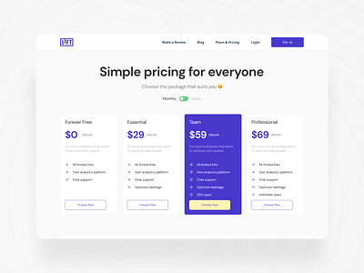 Pricing plan page