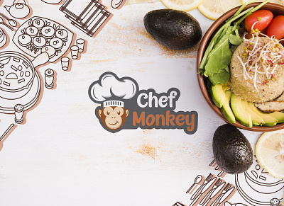 Chef Monkey Logo abstract brand identity branding cheflogo clean graphic design mascot minimalist modern logo monkey monkey logo resturent logo