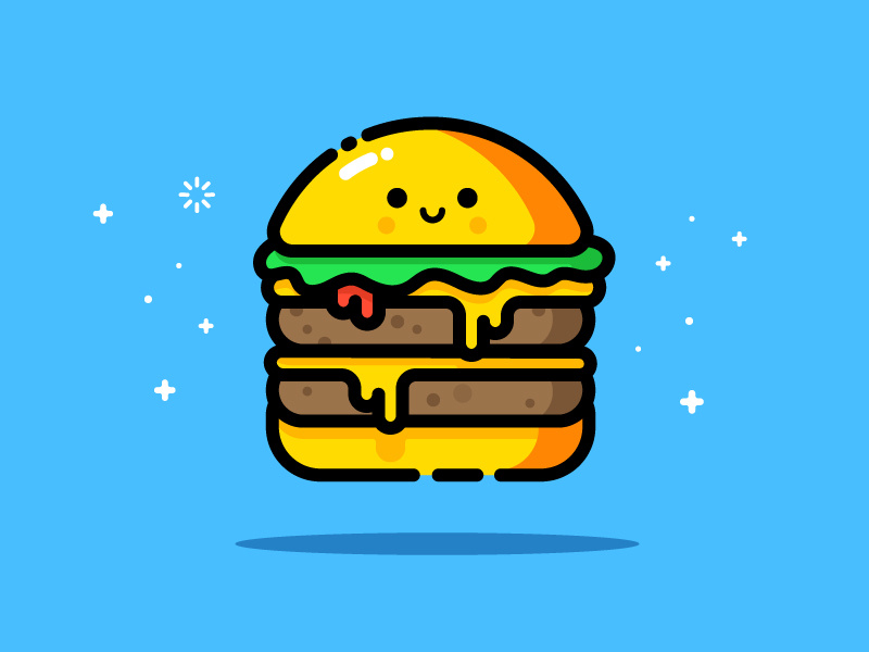 Cheesy smiling face happy cute character mbe style hamburger vector identity illustration cheese double burger