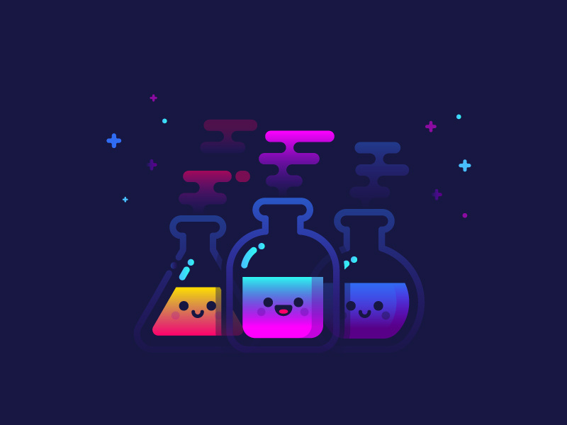 Lab science physics biology experience flask beaker illustration identity gradient magic lab potion