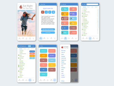 Mobile App Redesign: Eat Right For Your Type app branding design health icon lifestyle logo menu mobile navigation omnigraffle redesign search typography ui ux vector