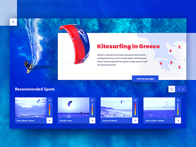 Kitesurfing Destinations cards chart dashboard gradient holiday icon kitesurfing landing page map perspective sea shadow surfing typography ui