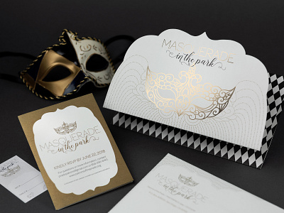 Masquerade POTP 2018 branding design diecut event foil stamp invitation logo vector