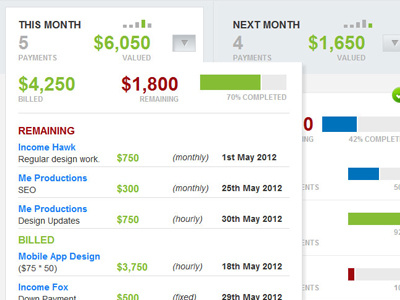 IncomeHawk - Payments this month income ui ux web application