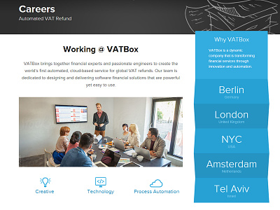 Vatbox - Careers Page about bulb career fold icon paper technology