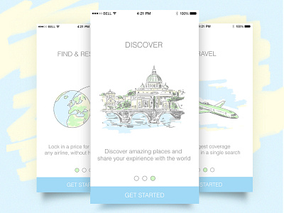 Intro screens app discover illustration intro ios iphone plane travel venice