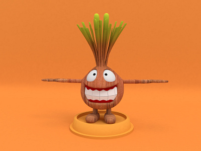 Garlic man with wood grain c4d cartoon characters design