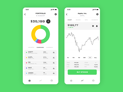 Stocks App app colors design finance app fintech investments minimal mobile money product design stocks app ui ux wallet