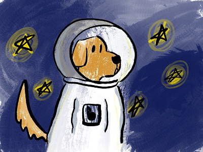 Am I a good boy? astronaut dog illustration space spaceship stars
