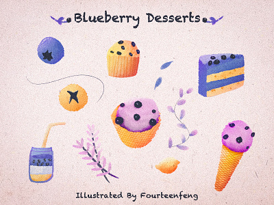 Blueberry Desserts cake design desserts draw drink icecream illustration pie plant