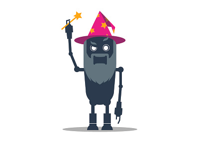 Eugene the Email Wizard branding character design flat illustration magic marketing robot vector wand website wizard