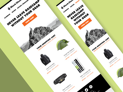 Responsive Email Concept abandoned adventure branding camping climbing cta design email email banner email blast email campaign green marketing mountain outdoor responsive shopping basket ski snowboard social buttons