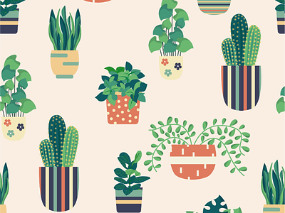 Colourful pots and plants floral pattern flower pattern pattern design pattern designer seamless pot design surface pattern