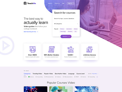 Web UI Design - Online Learning Platform blue theme classy clean cources creative web ui design elearning courses form free iconography landing page design leaning online education system online teaching space ui ui design ui elements ux website design