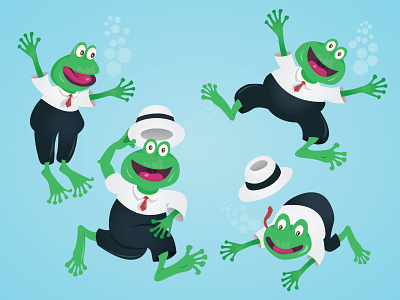 Vector set of cute happy business frogs amphibian animal blue pants boss business businessman cartoon character closeup company cute design environment eye finance frog funny happy illustration suit