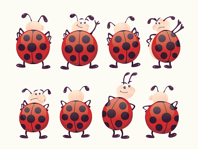 Ladybugs beetle bug bugs cartoon character character animation cute animal emoticons game icon illustration ladybird ladybug red set