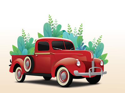 Classic red pick up truck beautiful classic illustration red truck vector vector tracing vintage vintage car