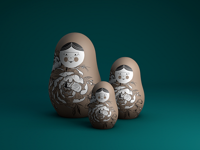 When you love your flowers illustration 3d illustration beige c4d cgi cinema4d flowers mapping matrioska matryoshka nestdolls uv mapping vector