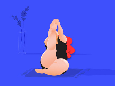 Plus size girl doing yoga adobe blue girl illustrator plus size red hair yoga