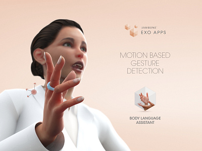 Jawbone EXO Apps - The Body Language Assistant adv advertising app body cgi character composition concept design girl human illustration interaction jawbone keyshot render smartwatch speculative wearable wearable tech