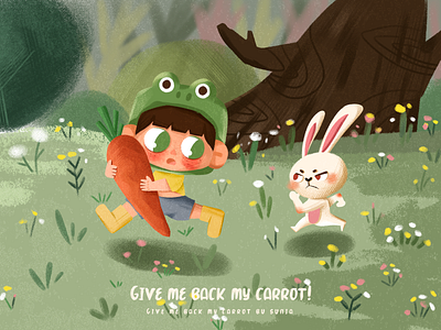 Give me back my carrot boy carrot children book illustration cute illustration kids rabbit run