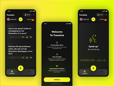 Translate- Mobile App - UI/UX - Concept dark mode gradient graphic design ios application light mode mobile app photo editor product design tranding translation app ui ux