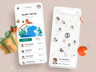 New Year App christmas delivery gifts illustration kids map mobile app mvp new year presents santaclaus schedule startup ui ux xmas